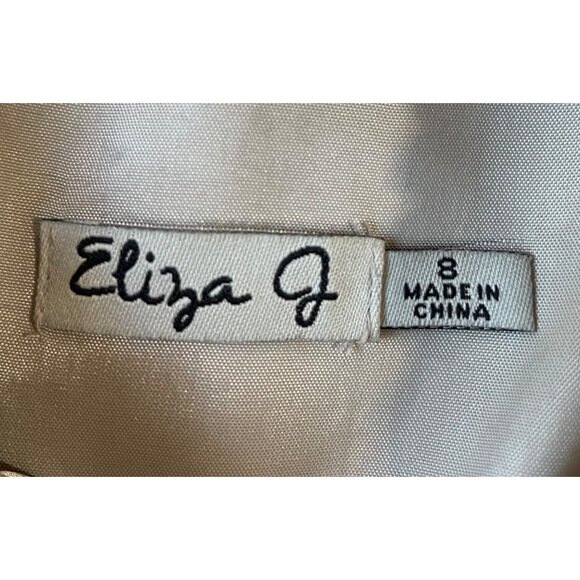 Eliza J Dress Size 8 Cream Gold Polka Dots Sheath Ruffle Neckline Party Cocktail - Picture 6 of 11